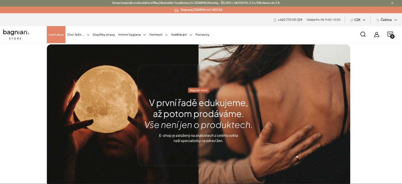Screenshot webu Bagniaristore.cz